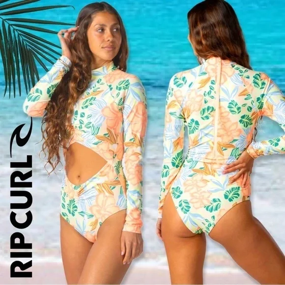 Rip curl Follow The Sun Coral Floral Long Sleeve Surf Suit One Piece Swim S,M,L - Picture 1 of 14